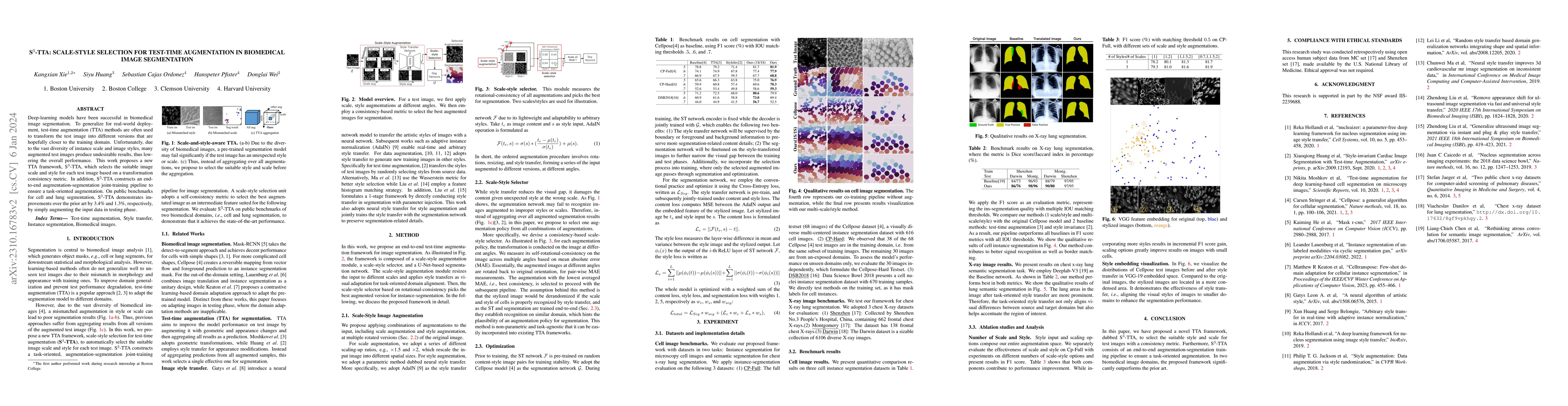 Thumbnail for S$^3$-TTA: Scale-Style Selection for Test-Time Augmentation in
  Biomedical Image Segmentation