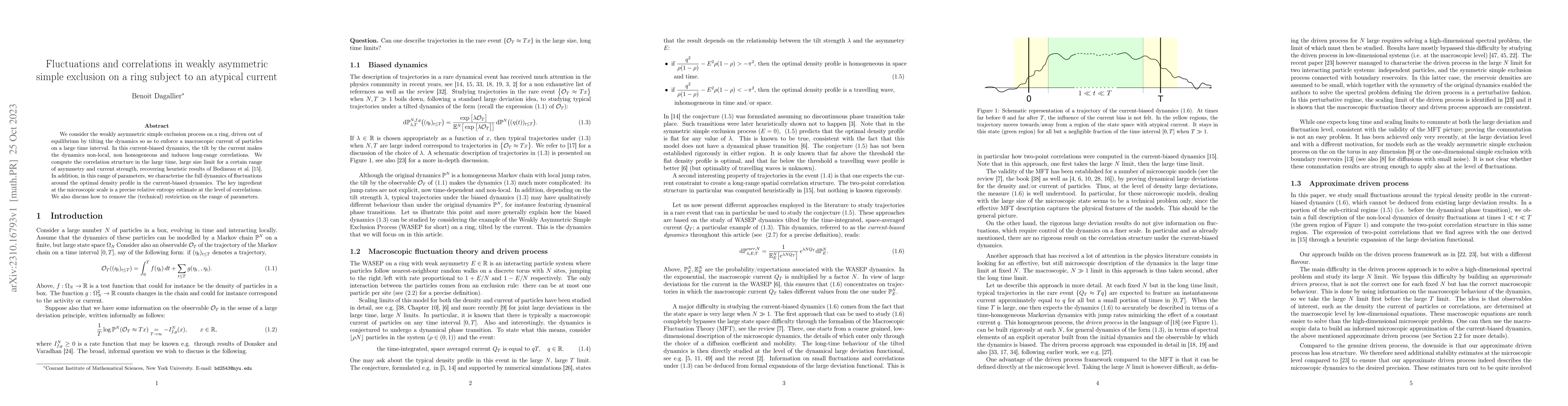 Thumbnail for Fluctuations and correlations in weakly asymmetric simple exclusion on a
  ring subject to an atypical current