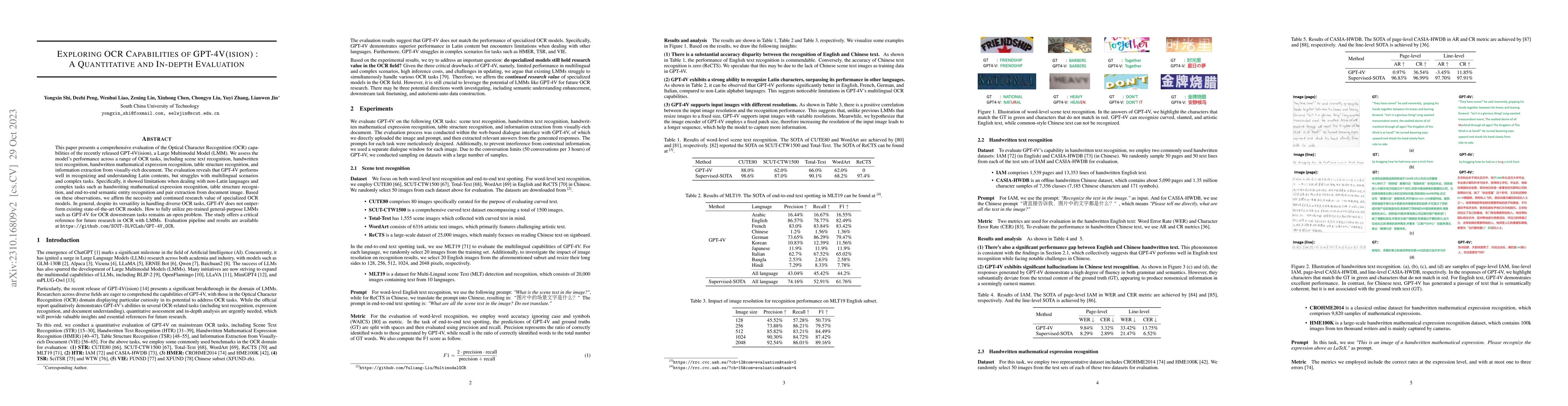 Thumbnail for Exploring OCR Capabilities of GPT-4V(ision) : A Quantitative and
  In-depth Evaluation
