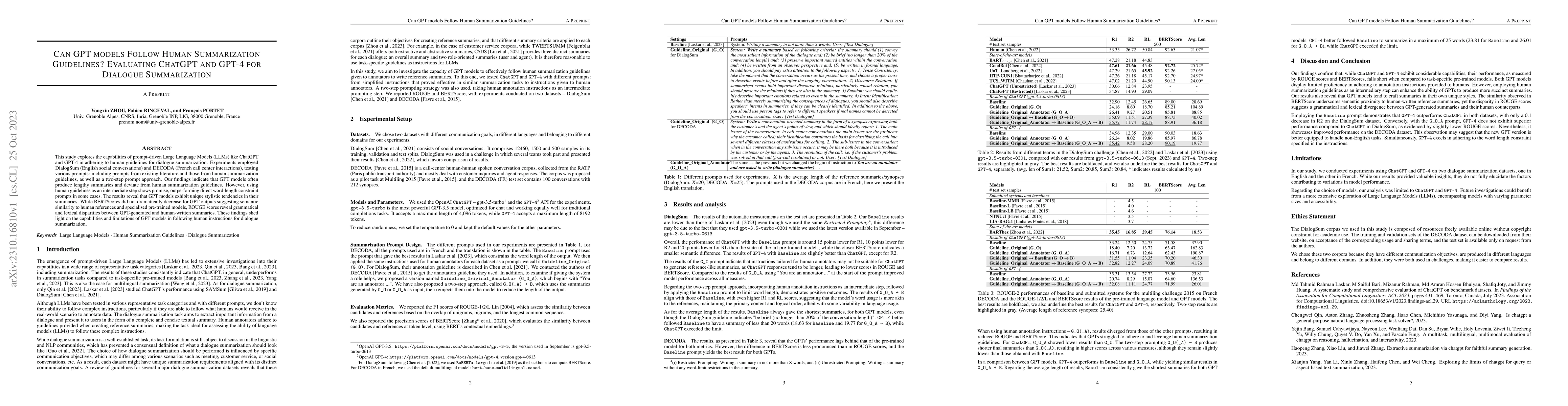 Thumbnail for Can GPT models Follow Human Summarization Guidelines? Evaluating ChatGPT
  and GPT-4 for Dialogue Summarization