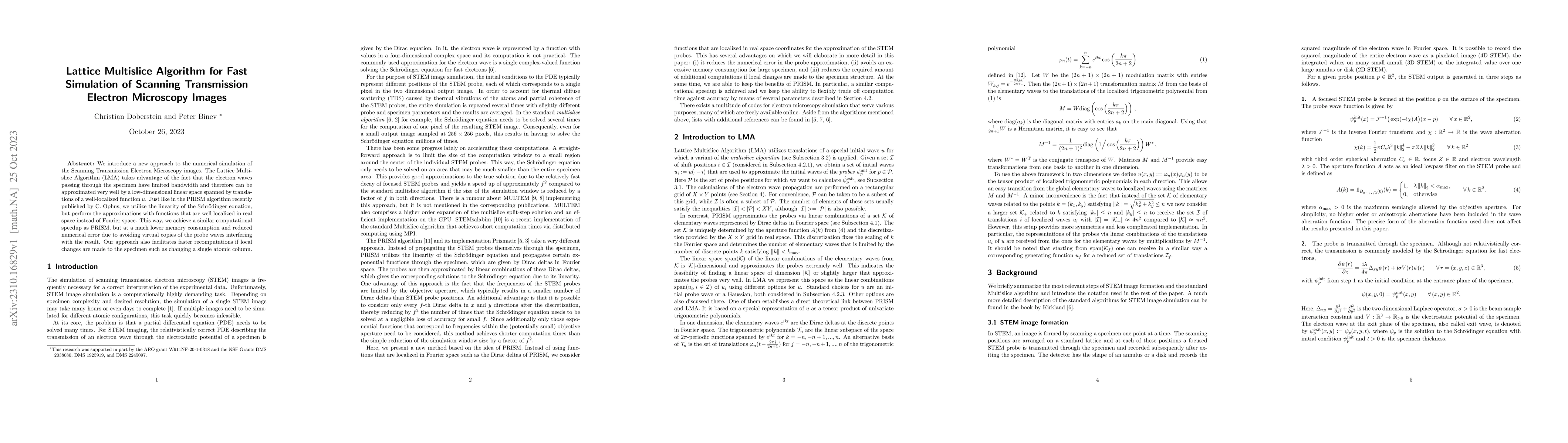 Thumbnail for Lattice Multislice Algorithm for Fast Simulation of Scanning
  Transmission Electron Microscopy Images