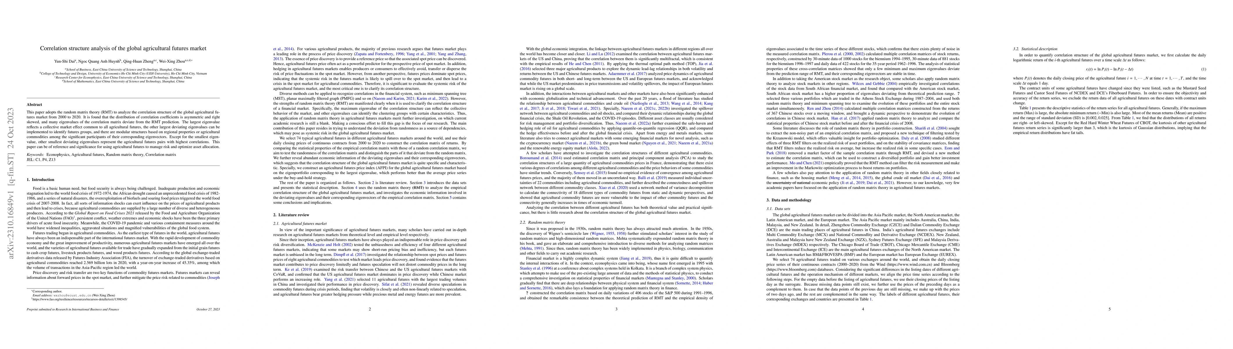 Thumbnail for Correlation structure analysis of the global agricultural futures market