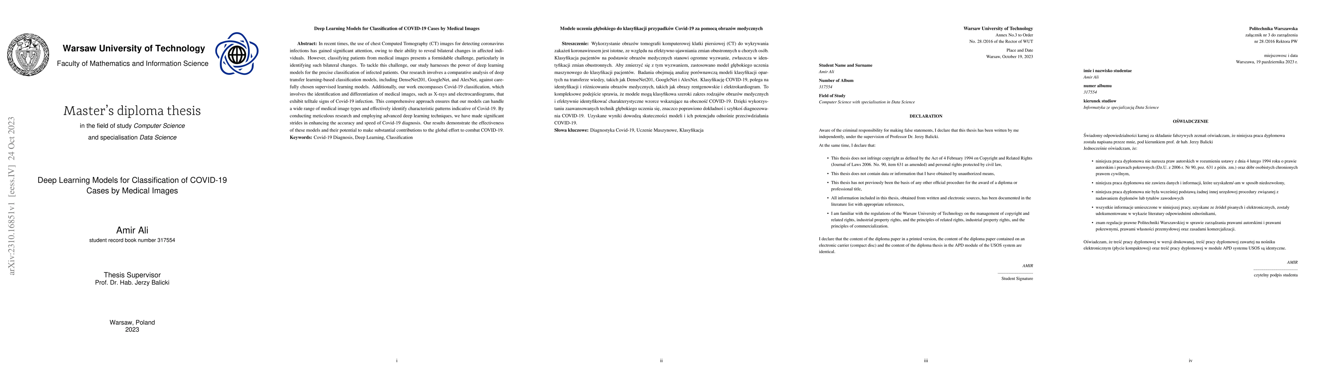 Thumbnail for Deep Learning Models for Classification of COVID-19 Cases by Medical
  Images