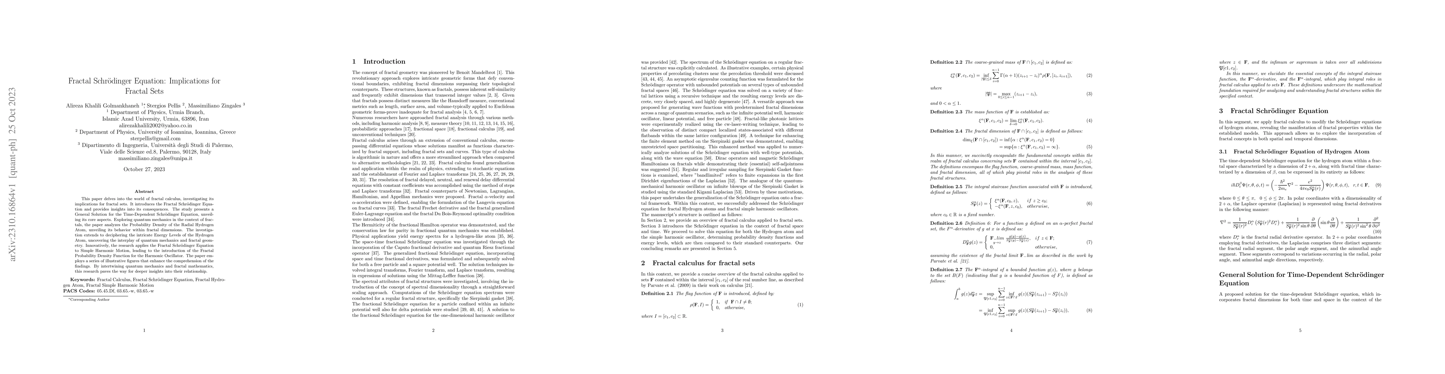 Thumbnail for Fractal Schr\"{o}dinger Equation: Implications for Fractal Sets