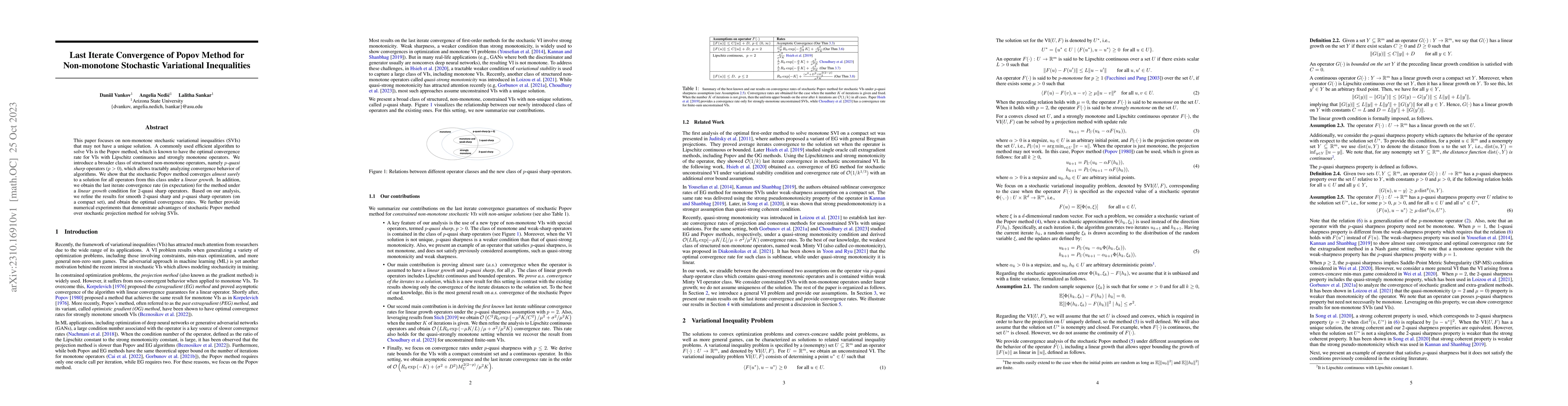 Thumbnail for Last Iterate Convergence of Popov Method for Non-monotone Stochastic
  Variational Inequalities