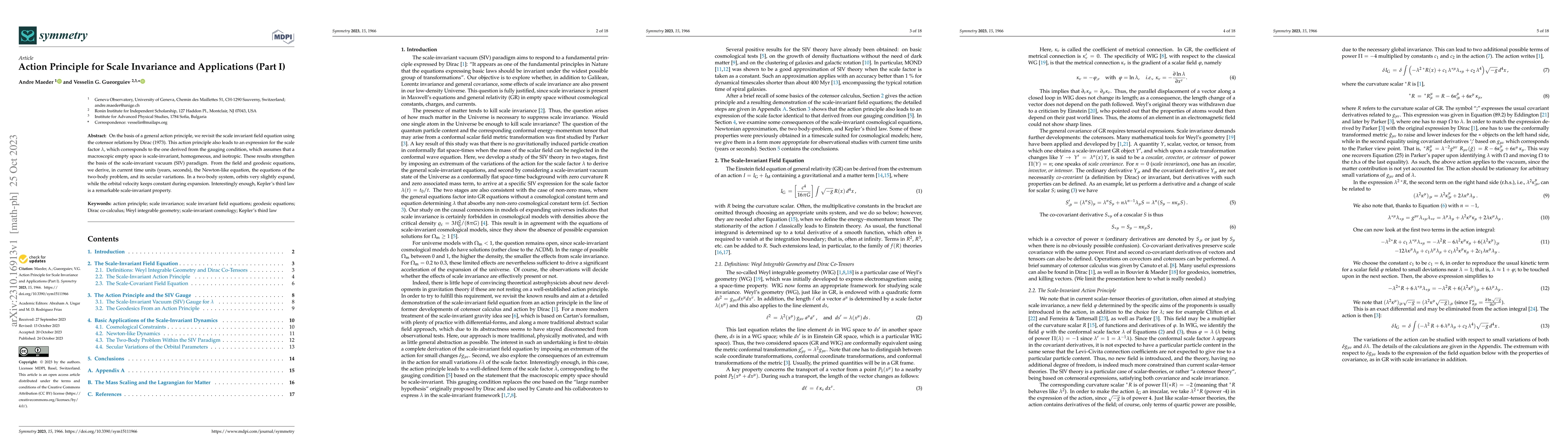 Thumbnail for Action Principle for Scale Invariance and Applications (Part I)