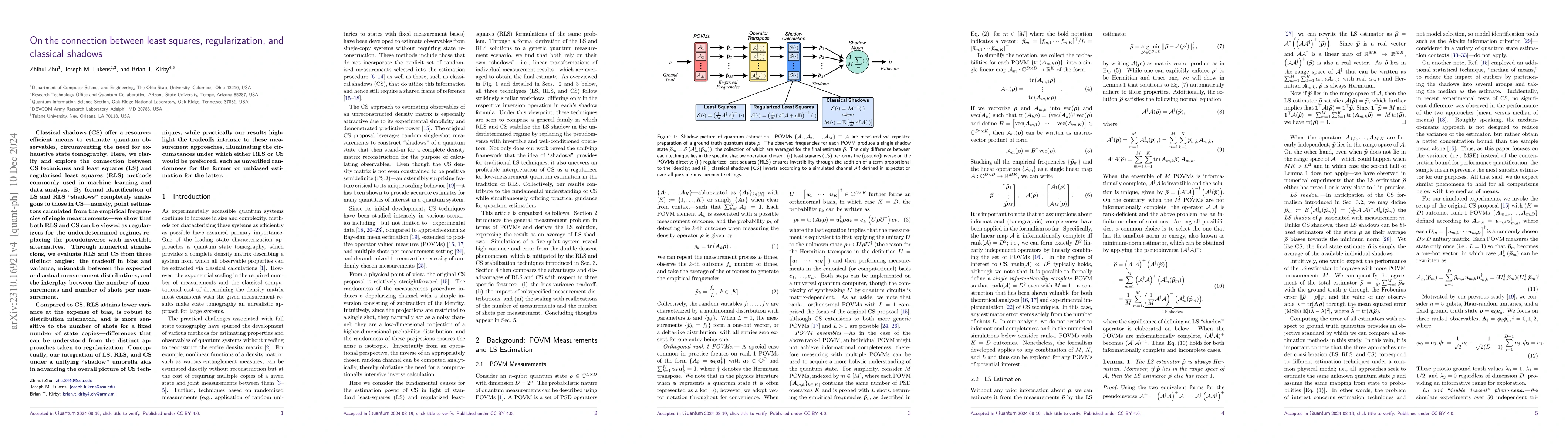 Thumbnail for On the connection between least squares, regularization, and classical
  shadows