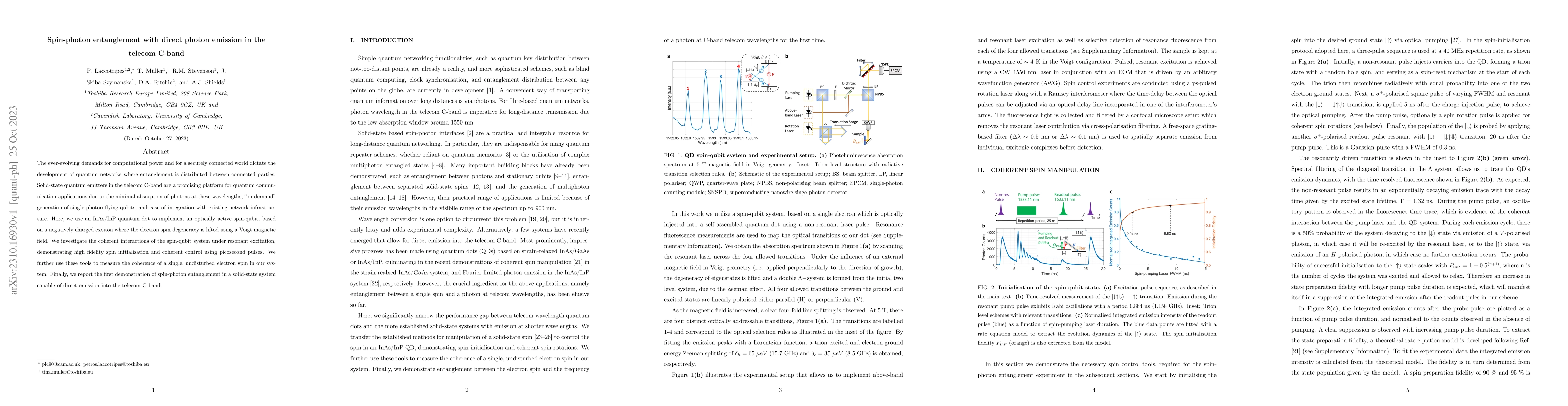 Thumbnail for Spin-photon entanglement with direct photon emission in the telecom
  C-band