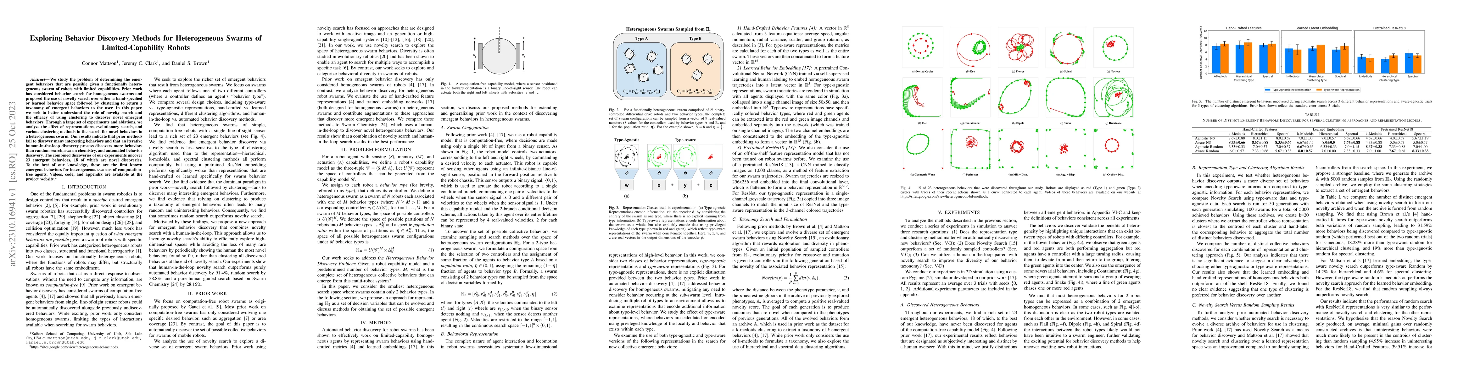 Thumbnail for Exploring Behavior Discovery Methods for Heterogeneous Swarms of
  Limited-Capability Robots