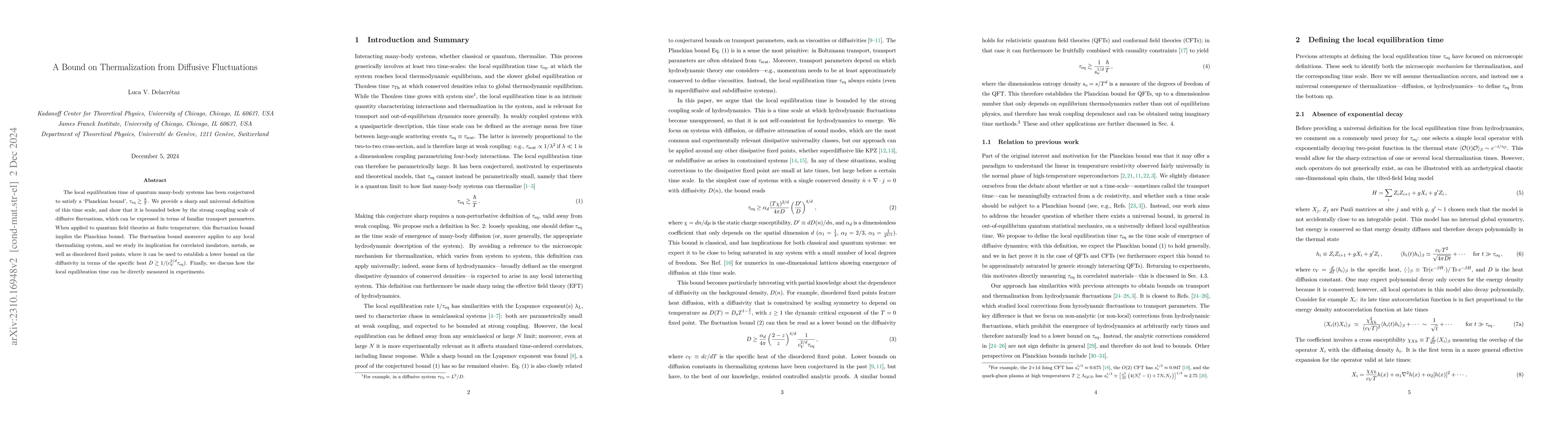 Thumbnail for Bound on Thermalization from Diffusive Fluctuations