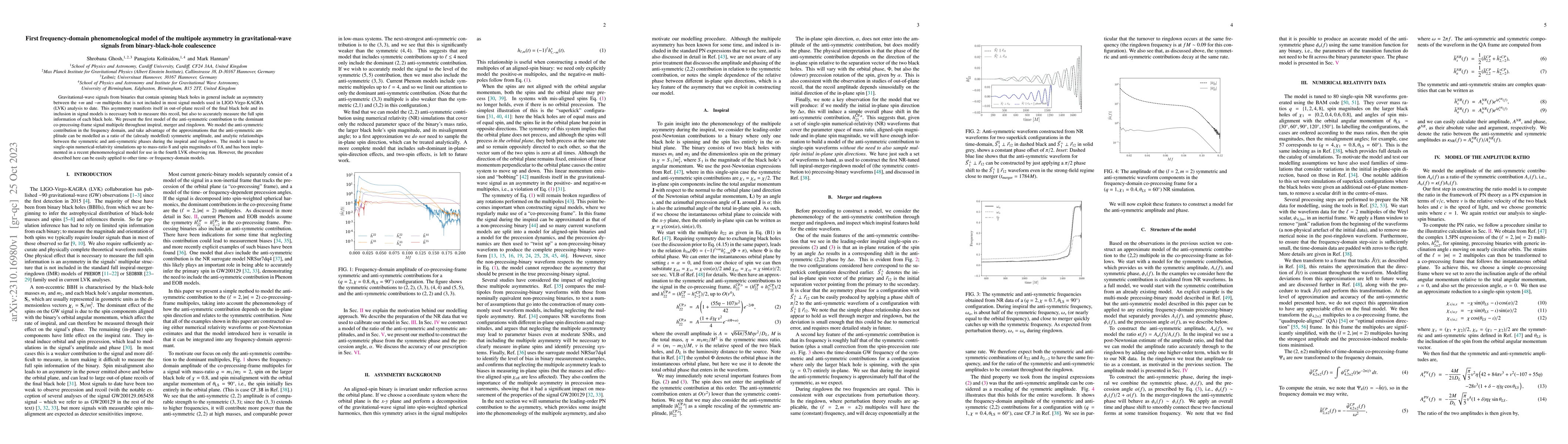 Thumbnail for First frequency-domain phenomenological model of the multipole asymmetry
  in gravitational-wave signals from binary-black-hole coalescence