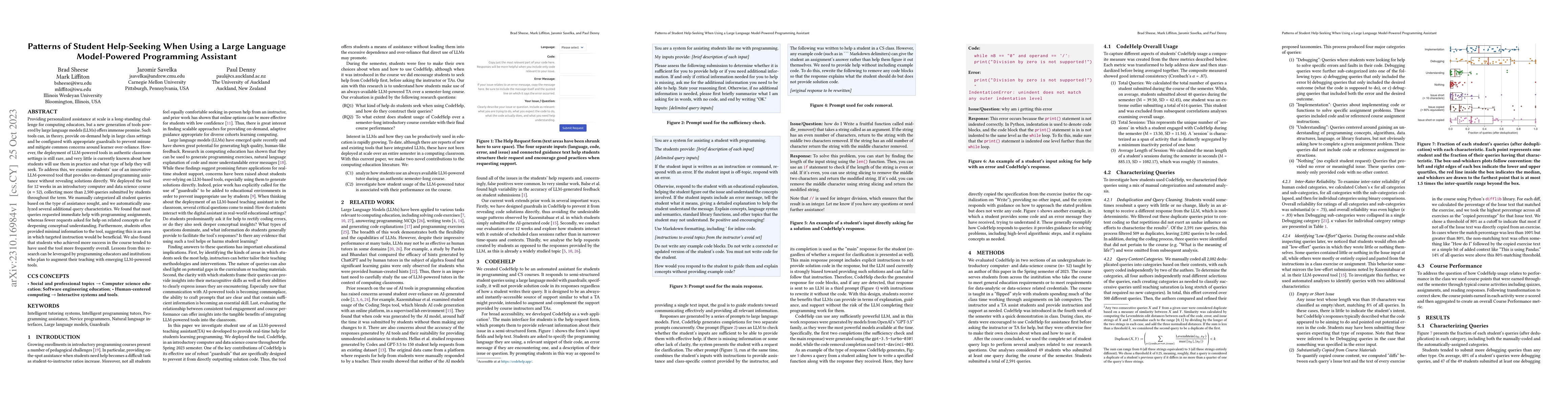 Thumbnail for Patterns of Student Help-Seeking When Using a Large Language
  Model-Powered Programming Assistant