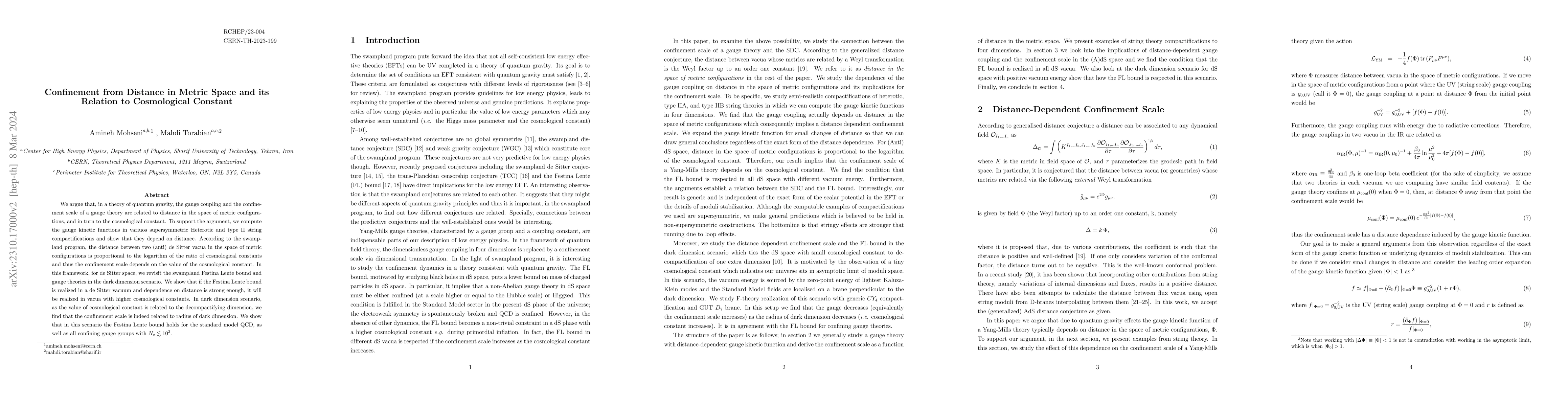 Thumbnail for Confinement from Distance in Metric Space and its Relation to
  Cosmological Constant