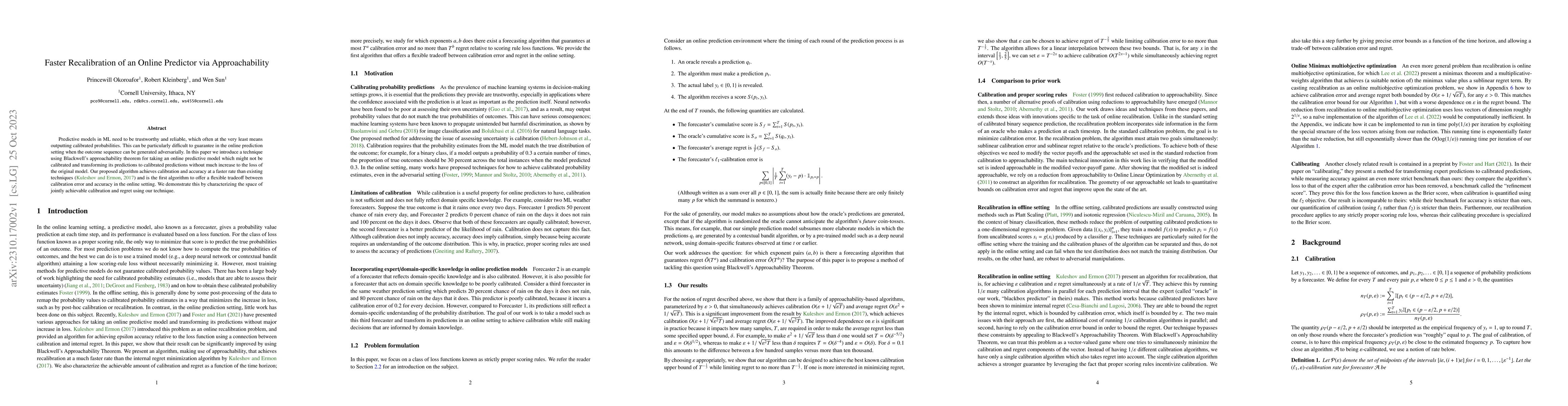 Thumbnail for Faster Recalibration of an Online Predictor via Approachability