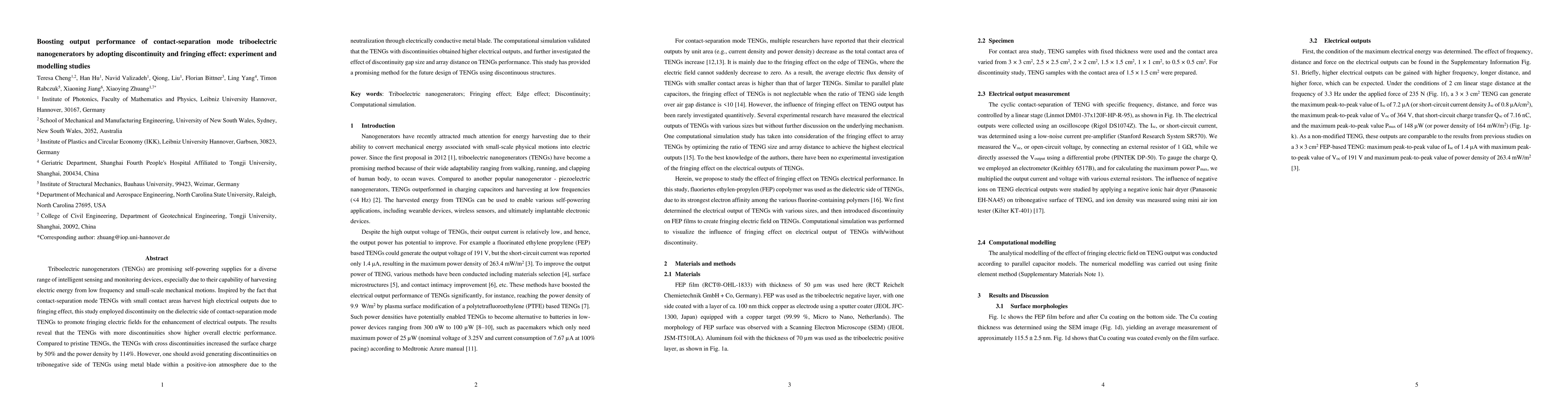 Thumbnail for Boosting output performance of contact-separation mode triboelectric
  nanogenerators by adopting discontinuity and fringing effect: experiment and
  modelling studies