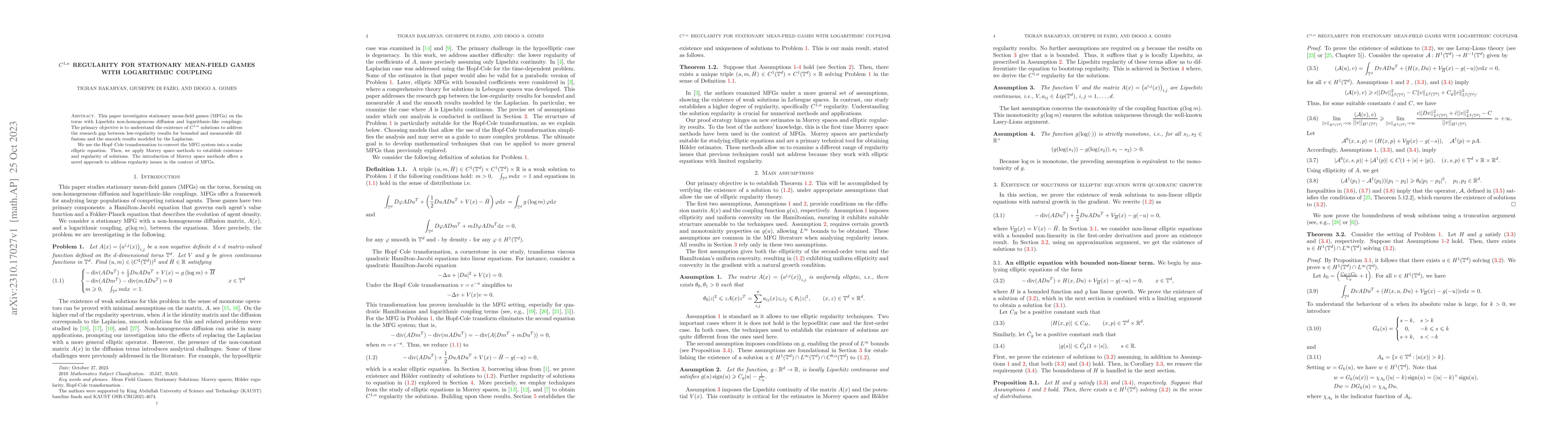 Thumbnail for $C^{1,\alpha}$ Regularity For Stationary Mean-Field Games With
  Logarithmic Coupling