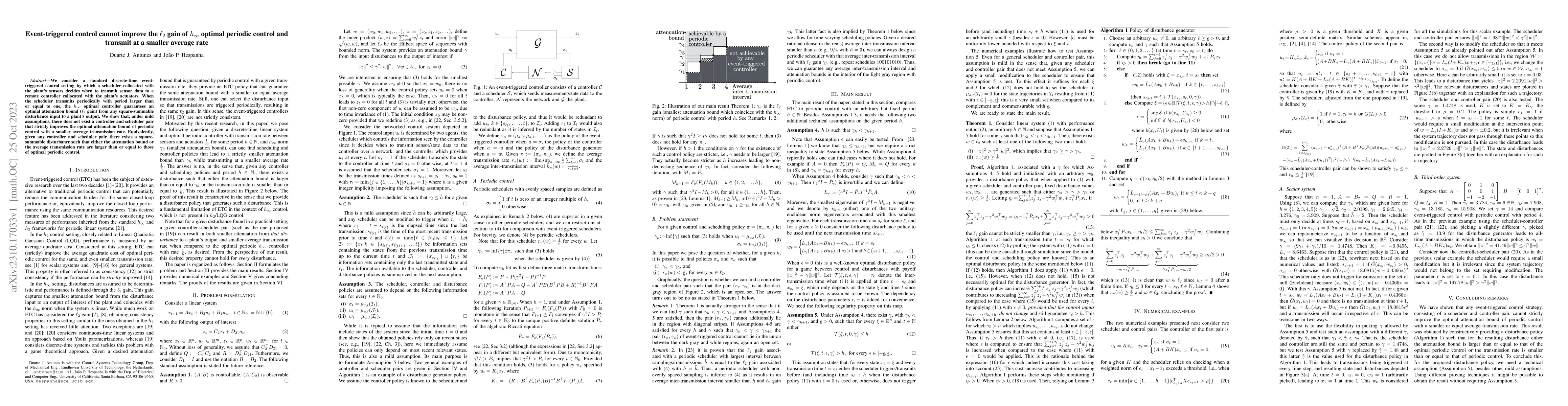 Thumbnail for Event-triggered control cannot improve the $\ell_2$ gain of $h_\infty$
  optimal periodic control and transmit at a smaller average rate