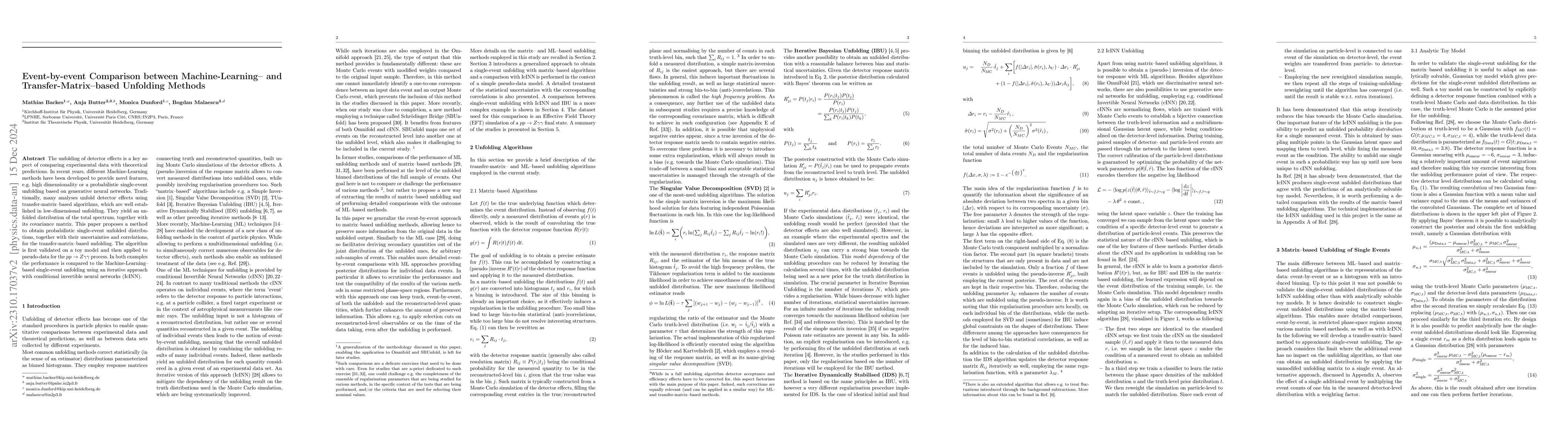 Thumbnail for Event-by-event Comparison between Machine-Learning- and
  Transfer-Matrix-based Unfolding Methods