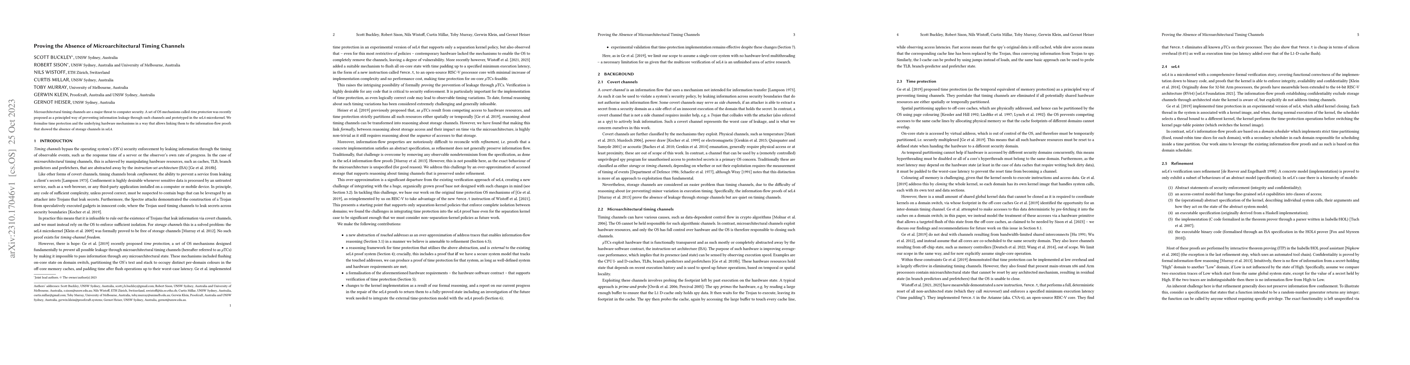 Thumbnail for Proving the Absence of Microarchitectural Timing Channels