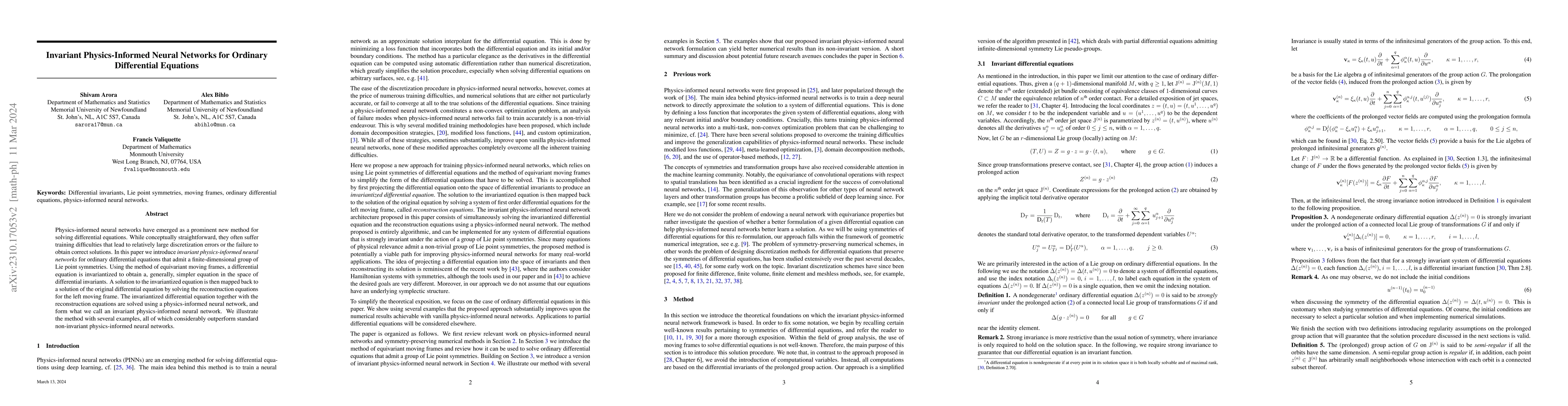 Thumbnail for Invariant Physics-Informed Neural Networks for Ordinary Differential
  Equations