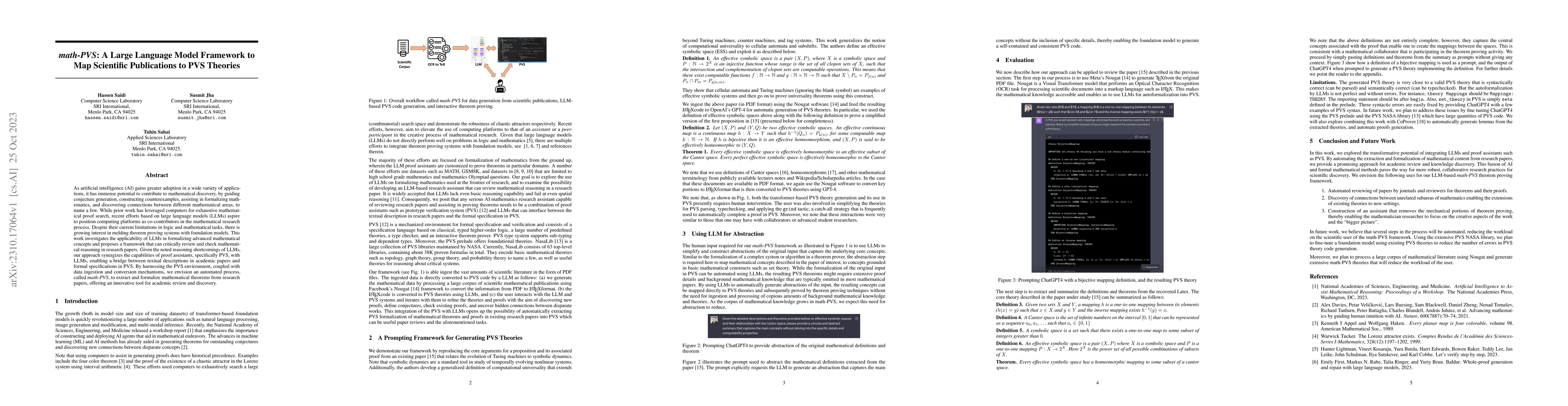 Thumbnail for math-PVS: A Large Language Model Framework to Map Scientific
  Publications to PVS Theories