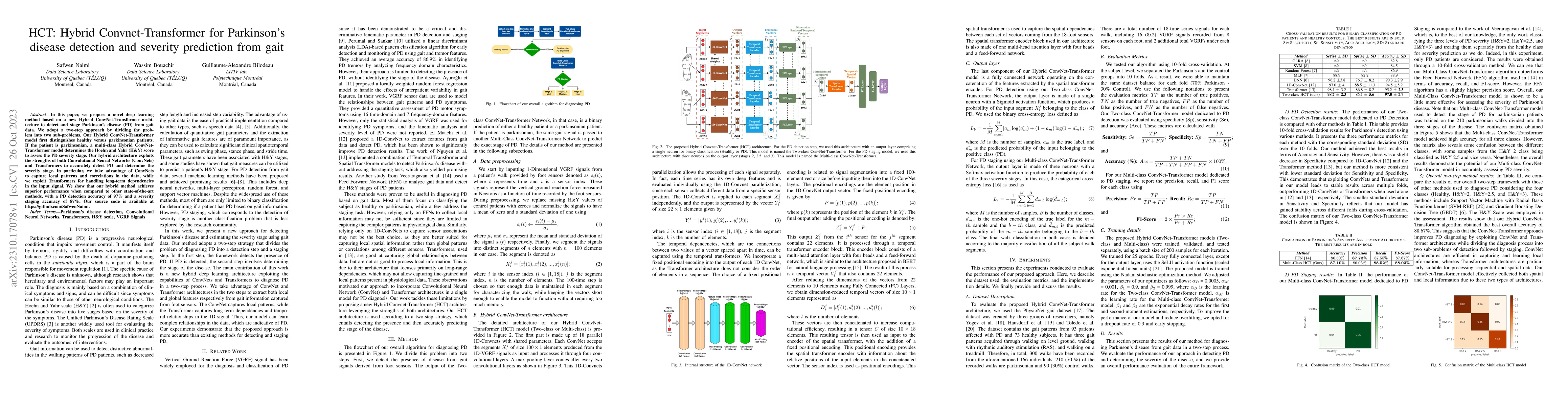 Thumbnail for HCT: Hybrid Convnet-Transformer for Parkinson's disease detection and
  severity prediction from gait