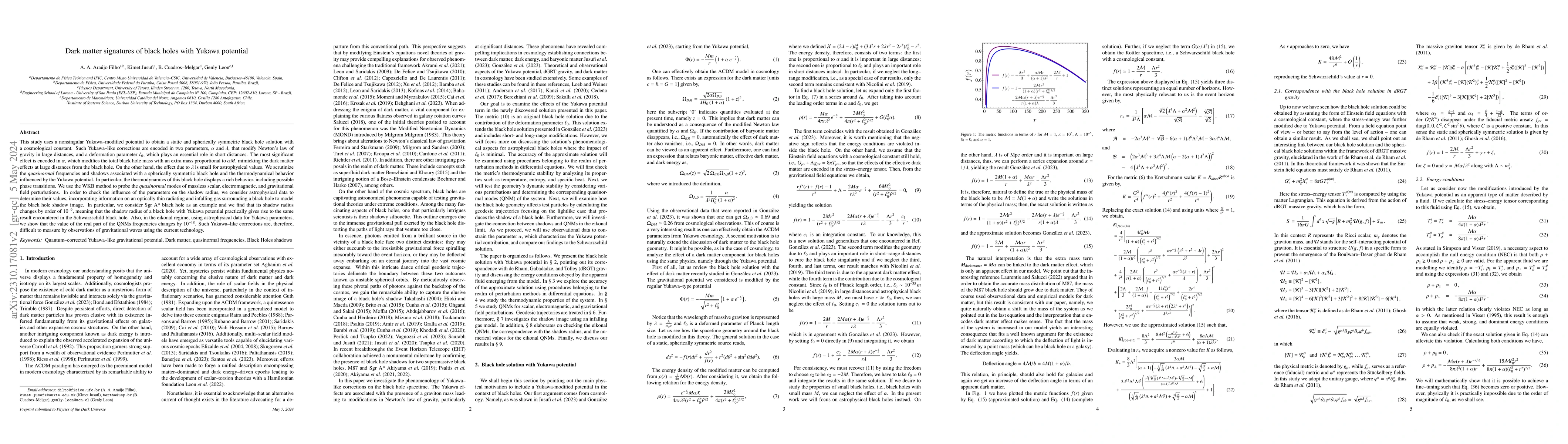 Thumbnail for Dark matter signatures of black holes with Yukawa potential