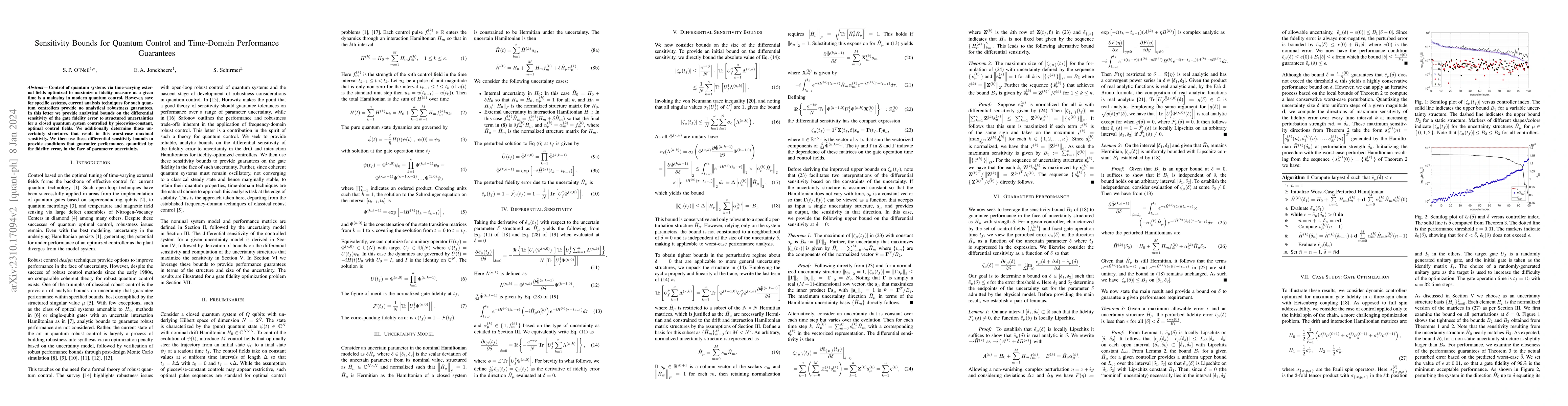 Thumbnail for Sensitivity Bounds for Quantum Control and Time-Domain Performance
  Guarantees