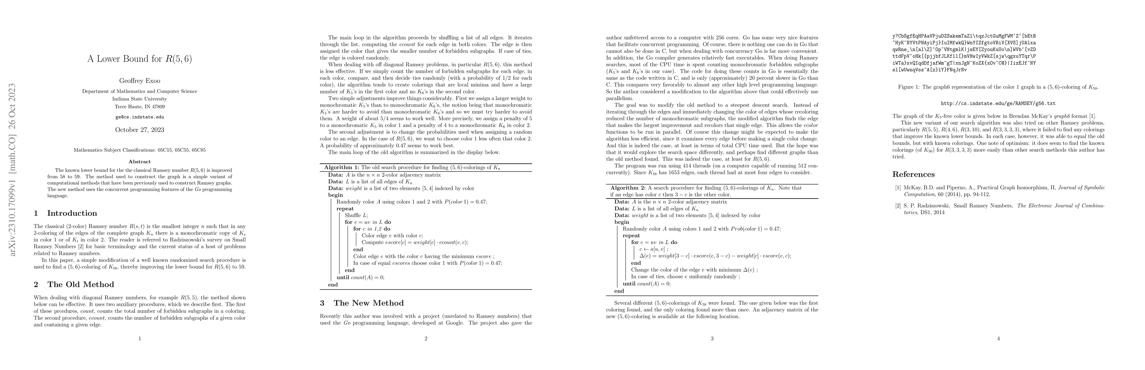 Thumbnail for A Lower Bound for R(5,6)