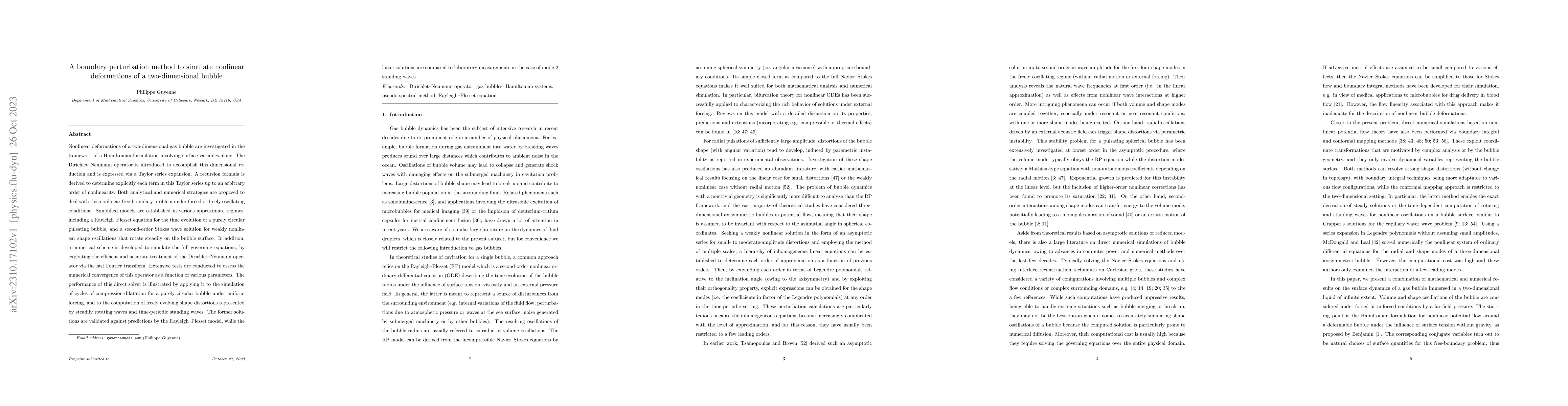 Thumbnail for A boundary perturbation method to simulate nonlinear deformations of a
  two-dimensional bubble