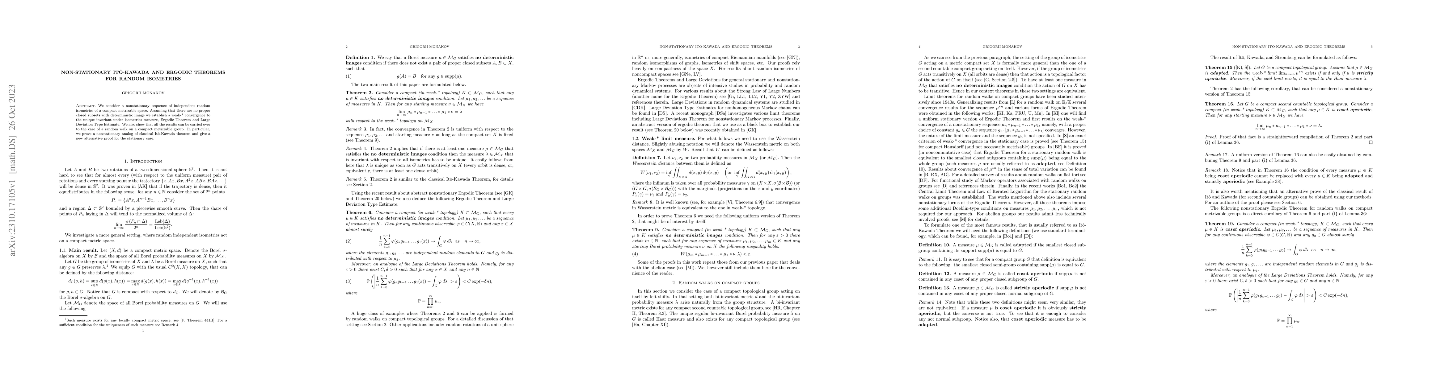Thumbnail for Non-stationary It\^o-Kawada and Ergodic Theorems for random isometries