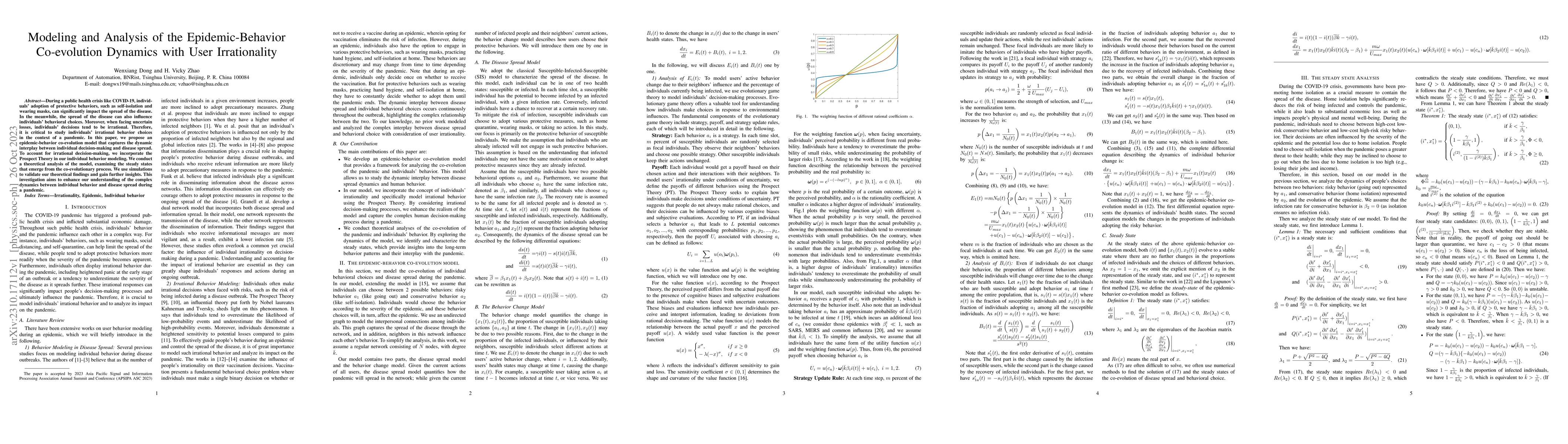 Thumbnail for Modeling and Analysis of the Epidemic-Behavior Co-evolution Dynamics
  with User Irrationality