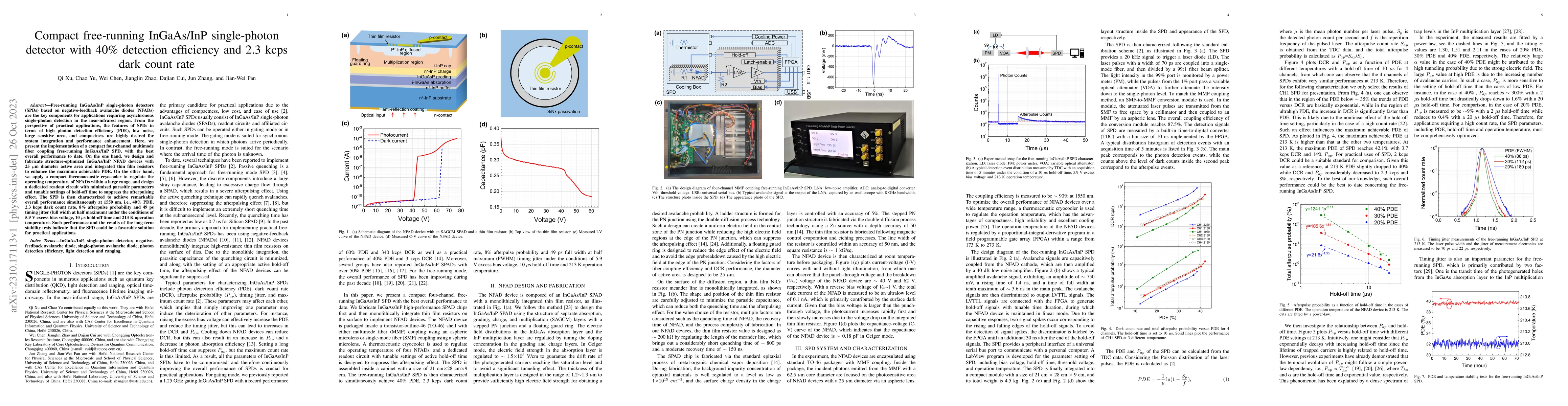 Thumbnail for Compact free-running InGaAs/InP single-photon detector with 40%
  detection efficiency and 2.3 kcps dark count rate