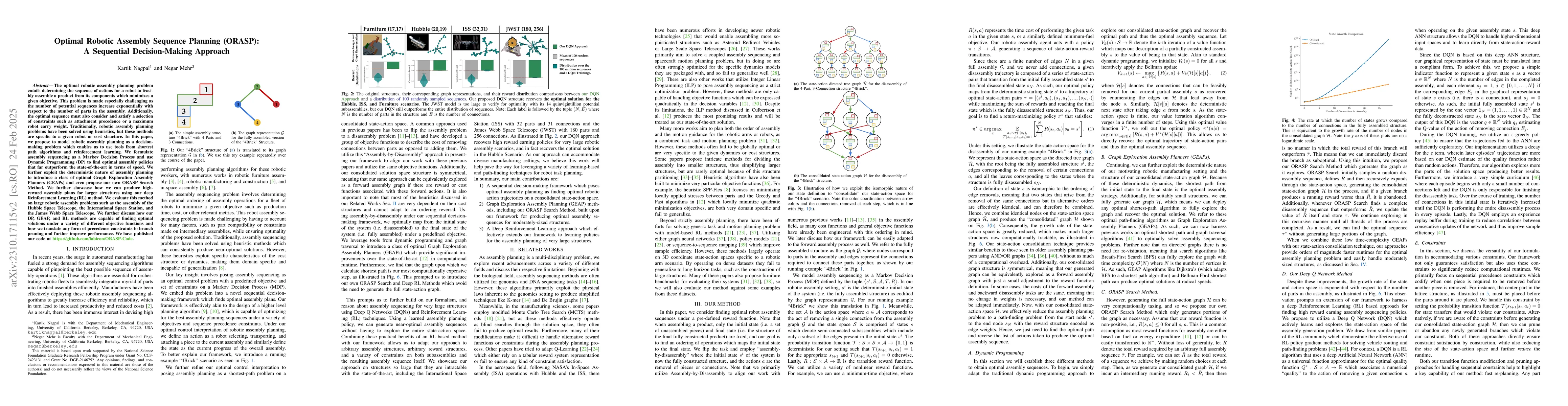 Thumbnail for Optimal Robotic Assembly Sequence Planning: A Sequential Decision-Making
  Approach