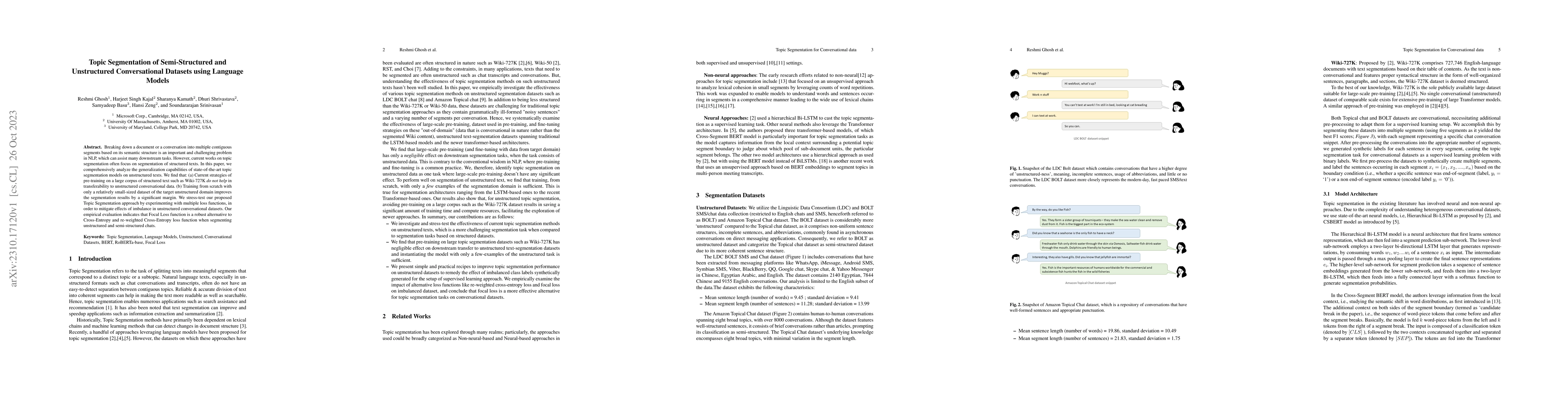 Thumbnail for Topic Segmentation of Semi-Structured and Unstructured Conversational
  Datasets using Language Models
