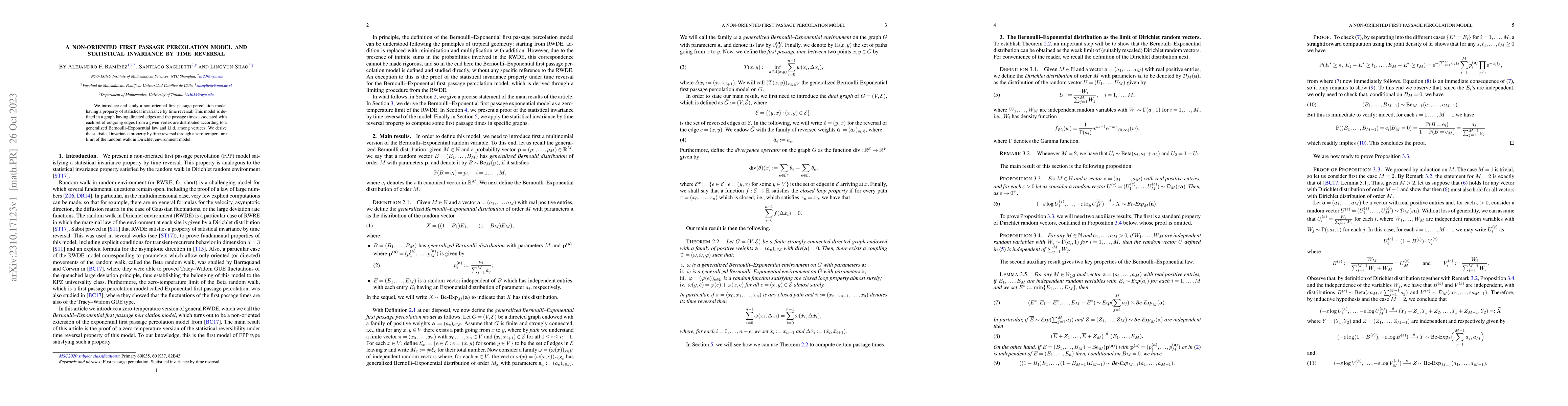 Thumbnail for A non-oriented first passage percolation model and statistical
  invariance by time reversal