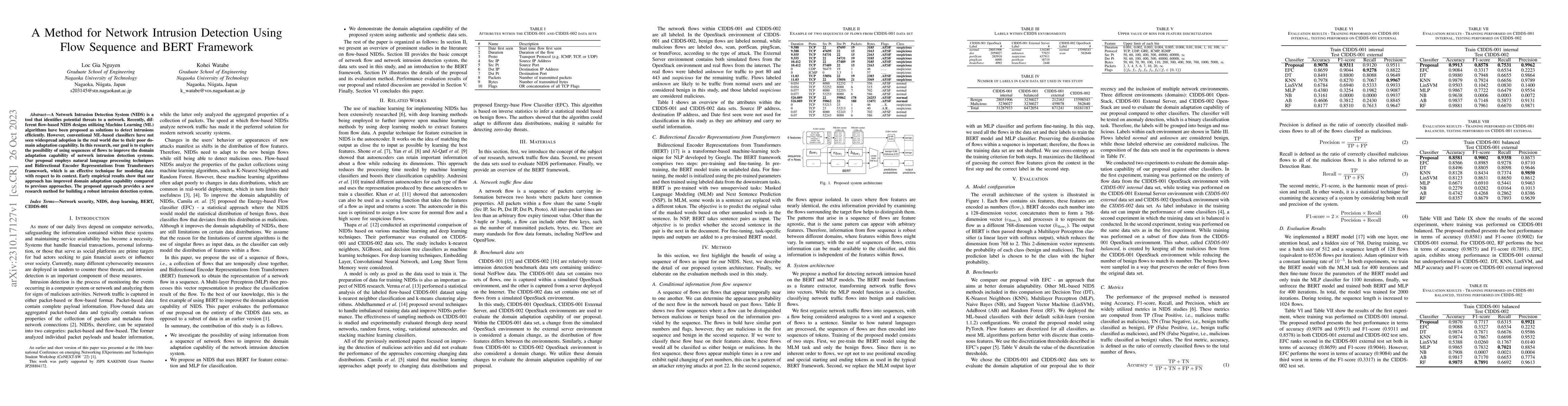 Thumbnail for A Method for Network Intrusion Detection Using Flow Sequence and BERT
  Framework