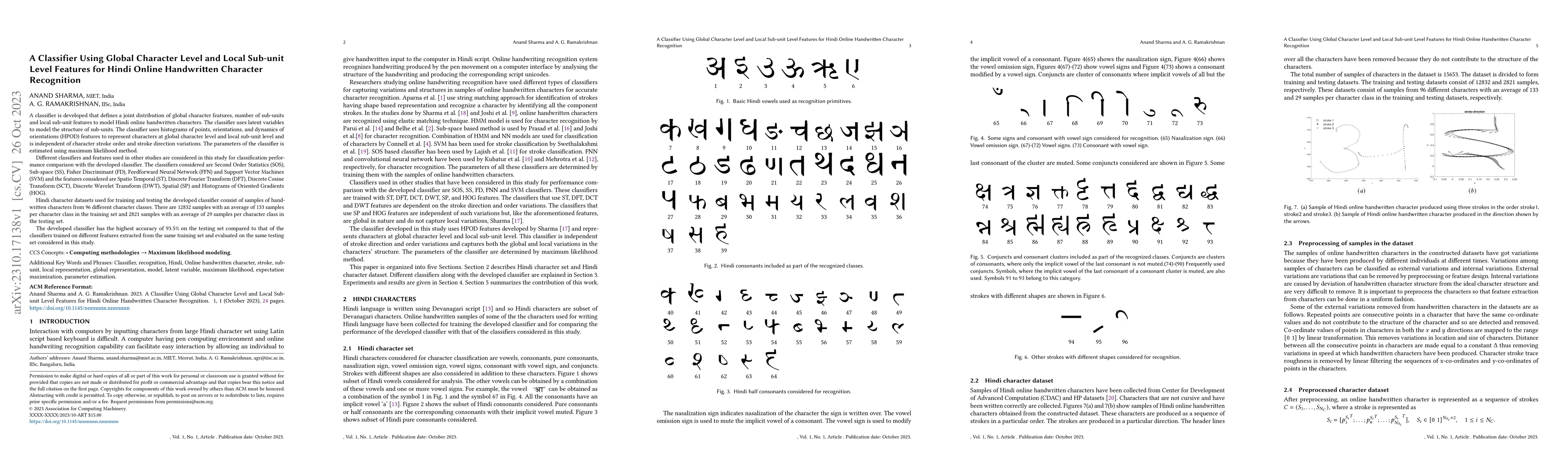 Thumbnail for A Classifier Using Global Character Level and Local Sub-unit Level
  Features for Hindi Online Handwritten Character Recognition