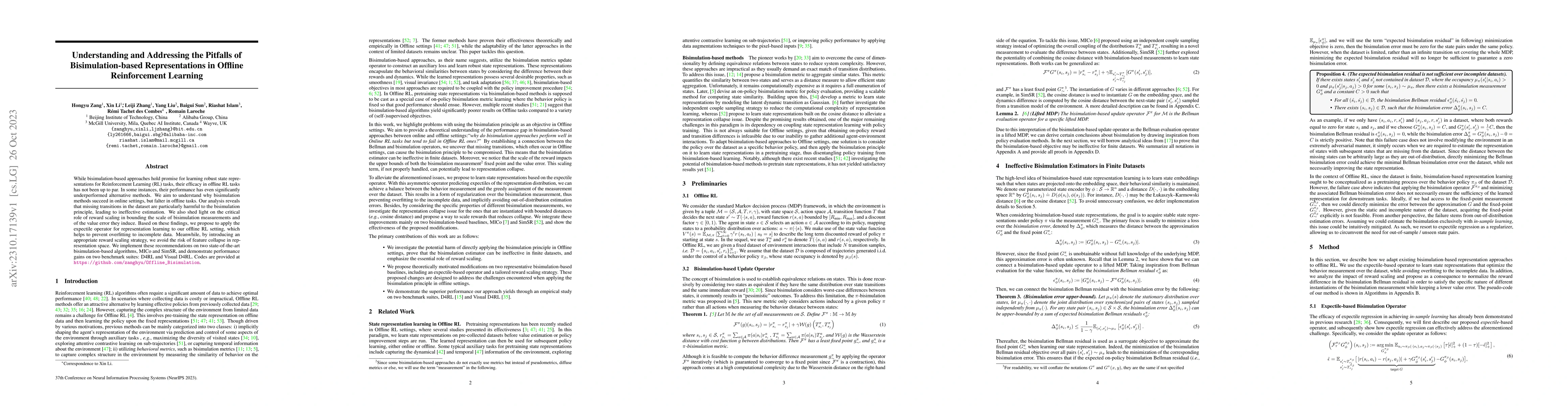 Thumbnail for Understanding and Addressing the Pitfalls of Bisimulation-based
  Representations in Offline Reinforcement Learning