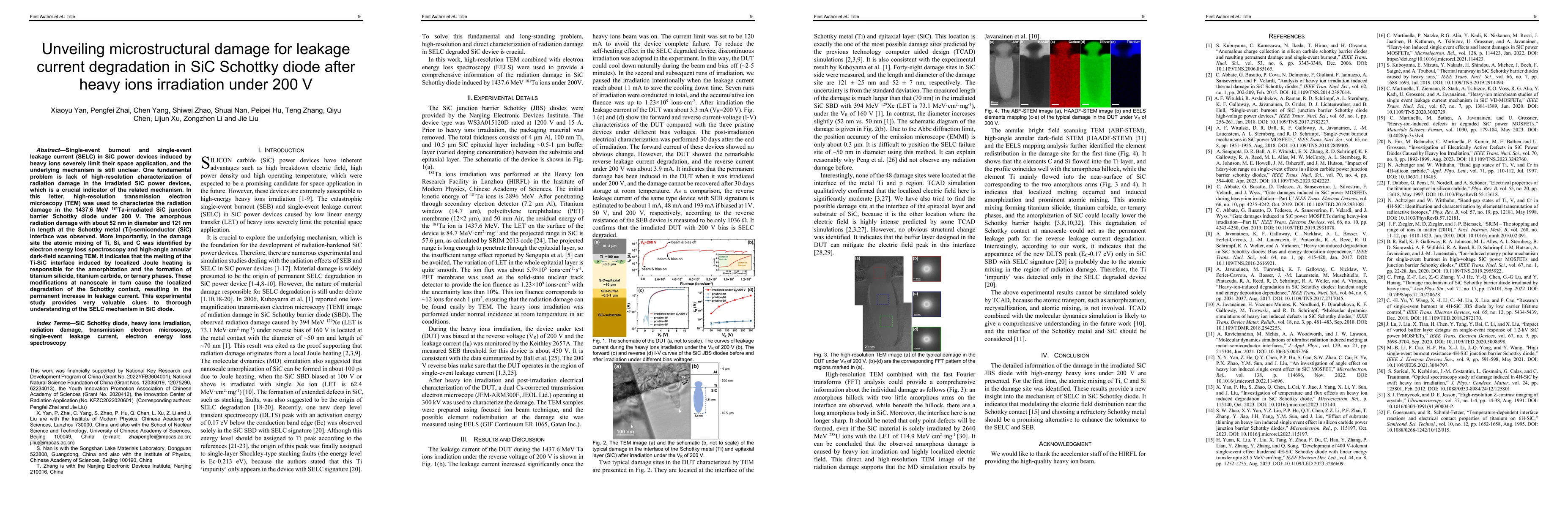 Thumbnail for Unveiling microstructural damage for leakage current degradation in SiC
  Schottky diode after heavy ions irradiation under 200 V