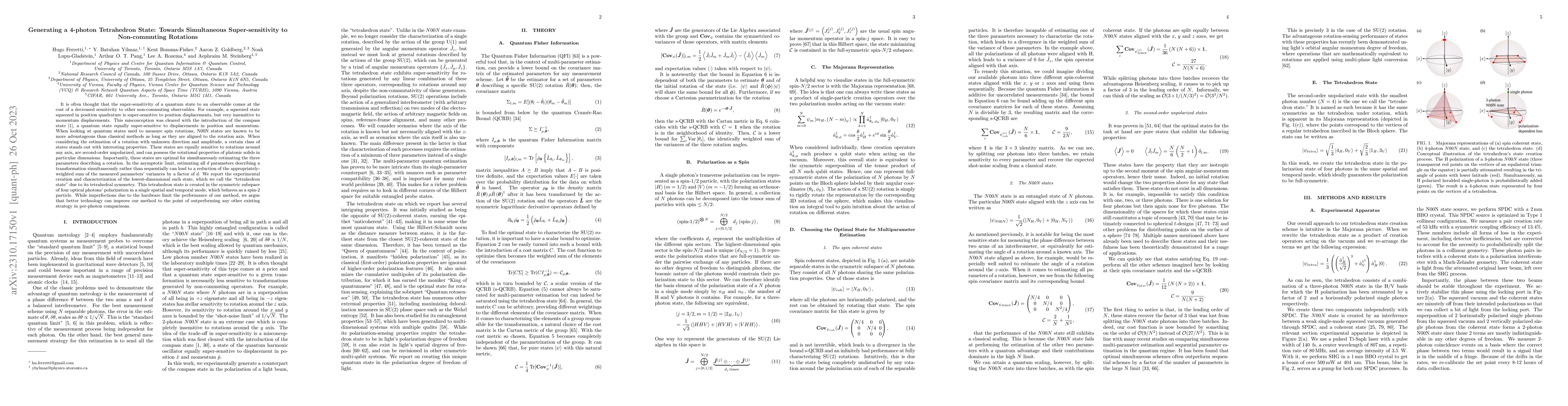 Thumbnail for Generating a 4-photon Tetrahedron State: Towards Simultaneous
  Super-sensitivity to Non-commuting Rotations
