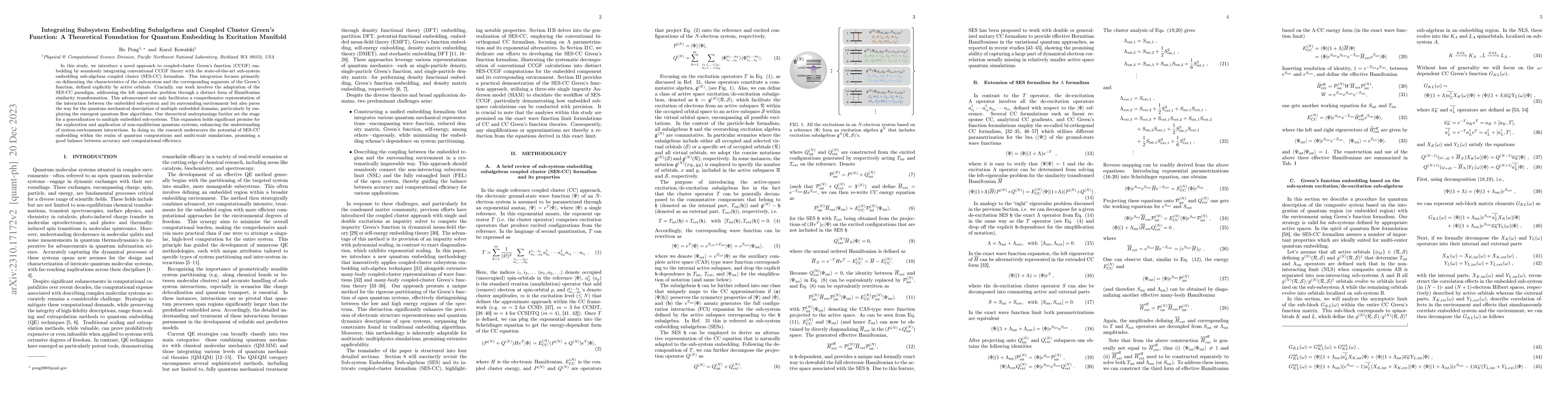 Thumbnail for Integrating Subsystem Embedding Subalgebras and Coupled Cluster Green's
  Function: A Theoretical Foundation for Quantum Embedding in Excitation
  Manifold