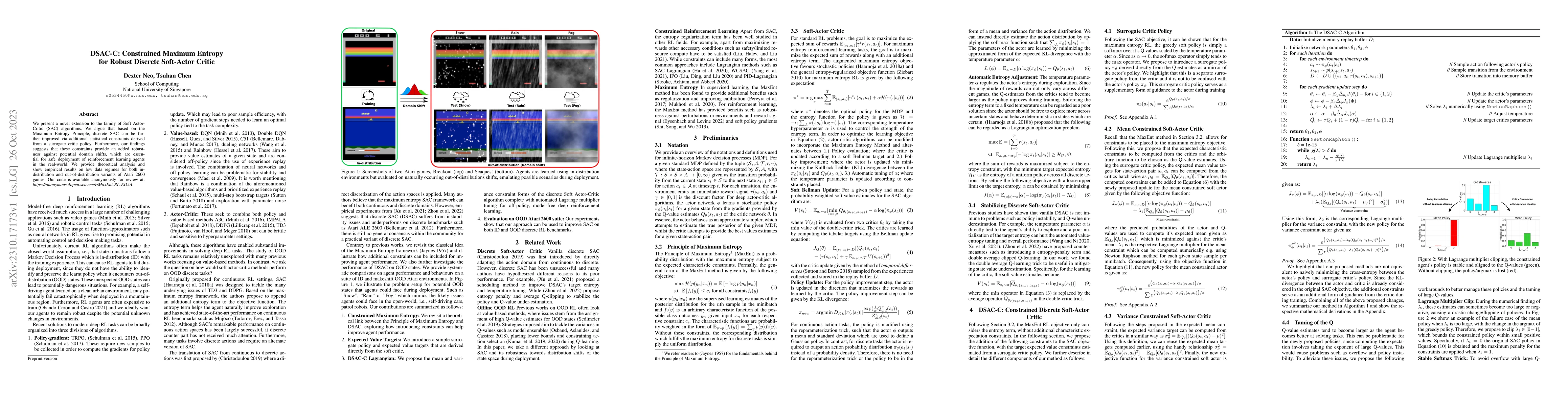 Thumbnail for DSAC-C: Constrained Maximum Entropy for Robust Discrete Soft-Actor
  Critic