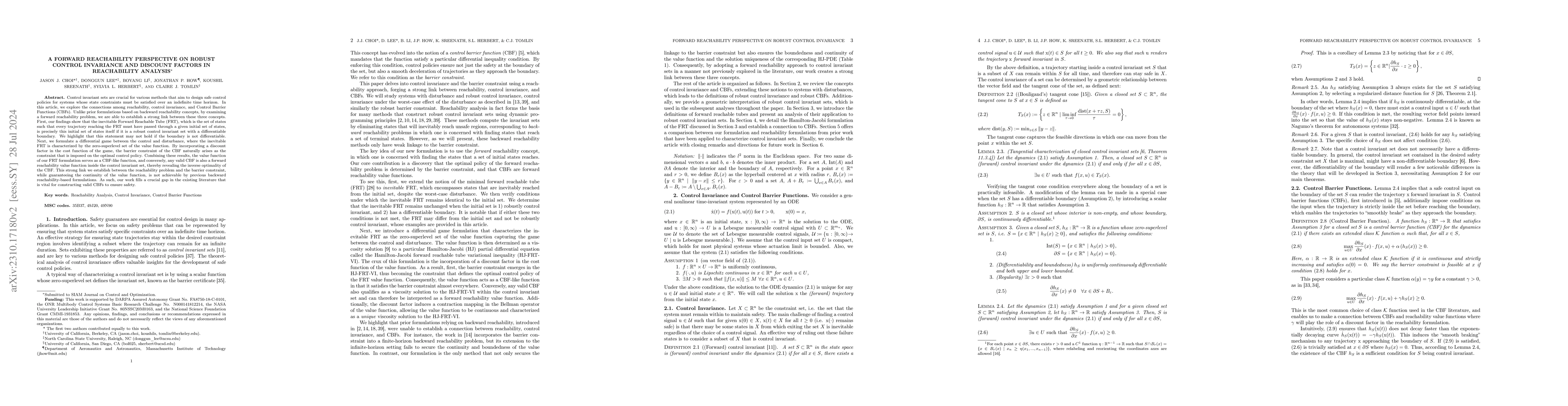 Thumbnail for A Forward Reachability Perspective on Robust Control Invariance and
  Discount Factors in Reachability Analysis