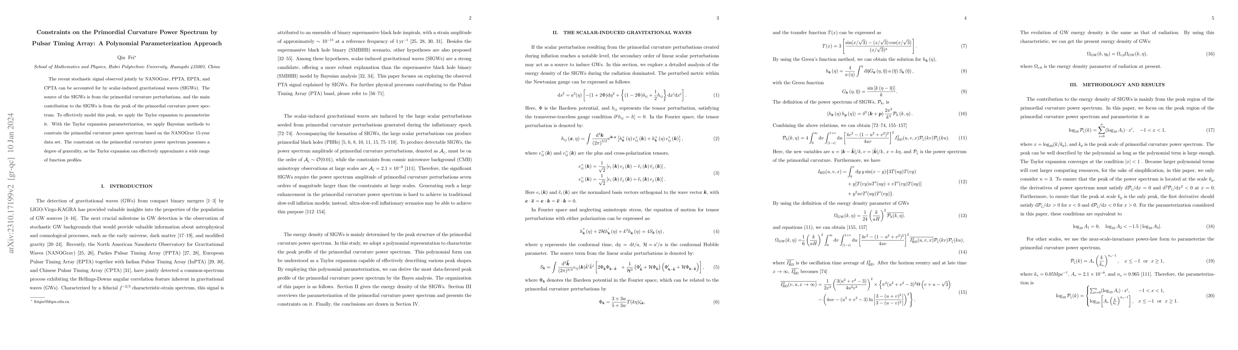 Thumbnail for Constraints on the Primordial Curvature Power Spectrum by Pulsar Timing
  Array Data: A Polynomial Parameterization Approach