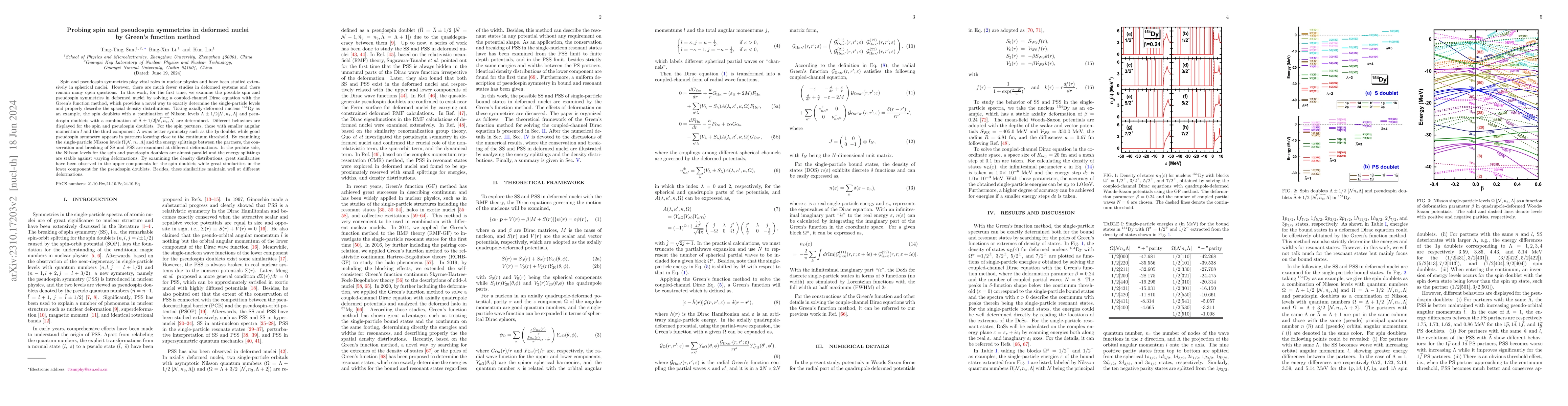 Thumbnail for Probing spin and pseudospin symmetries in deformed nuclei by the Green's
  function method