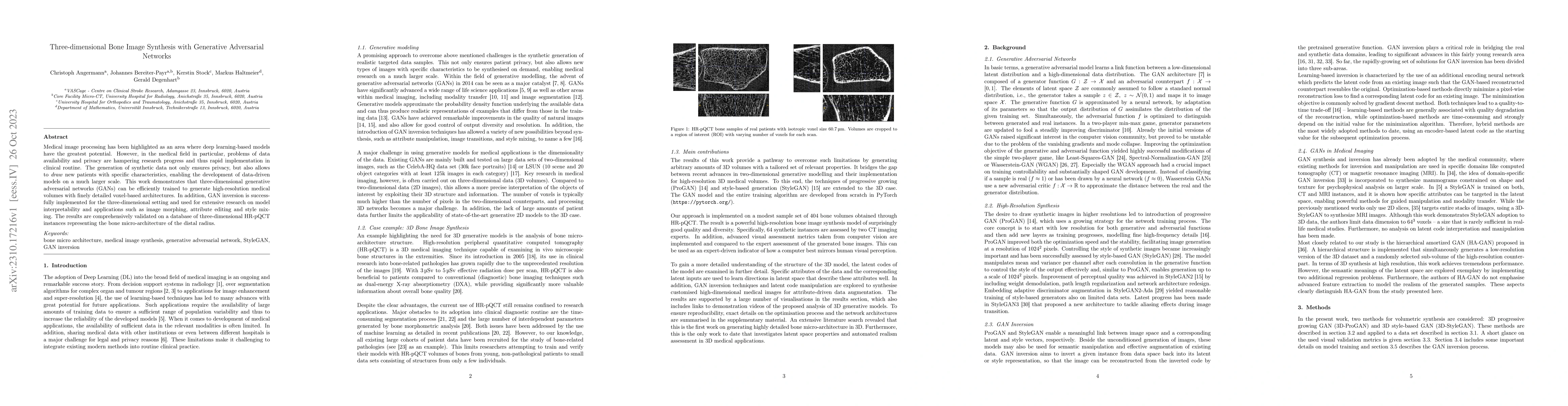 Thumbnail for Three-dimensional Bone Image Synthesis with Generative Adversarial
  Networks