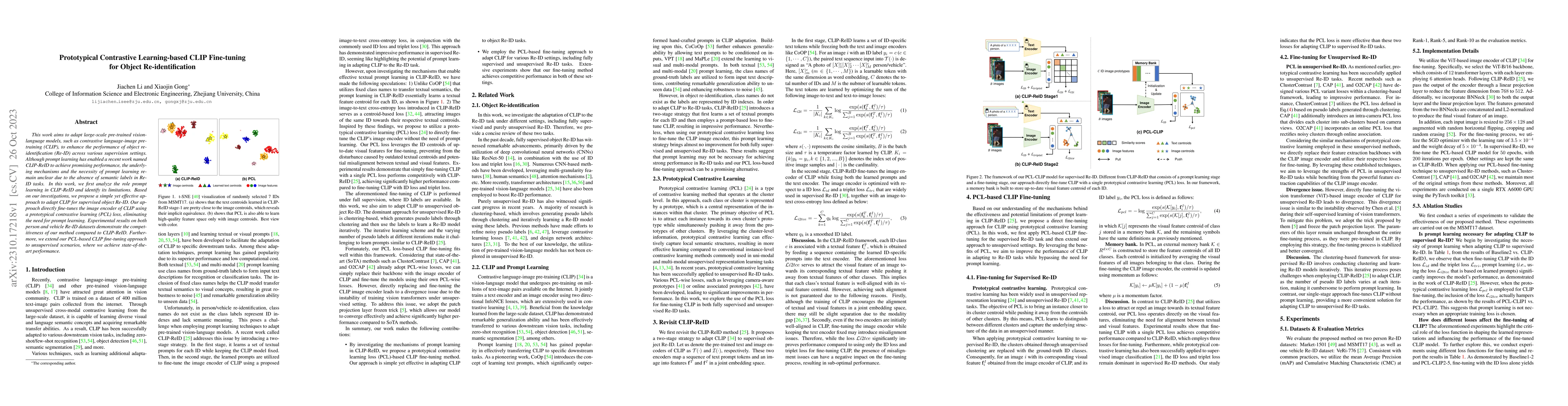 Thumbnail for Prototypical Contrastive Learning-based CLIP Fine-tuning for Object
  Re-identification