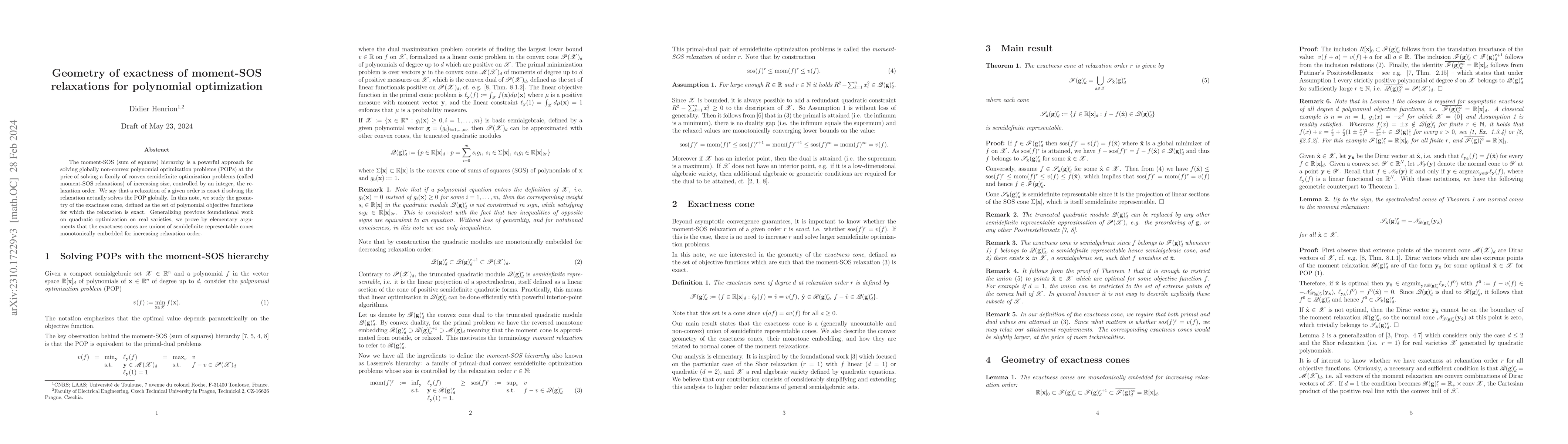 Thumbnail for Geometry of exactness of moment-SOS relaxations for polynomial
  optimization