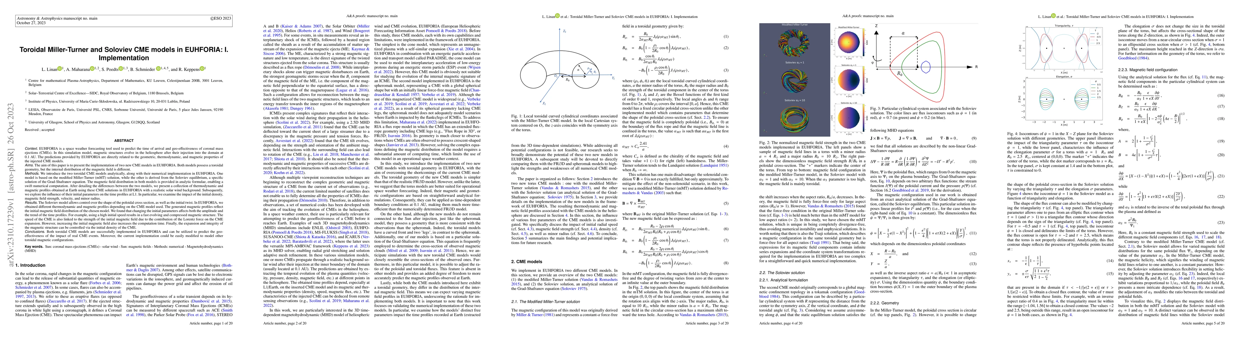 Thumbnail for Toroidal Miller-Turner and Soloviev CME models in EUHFORIA: I.
  Implementation